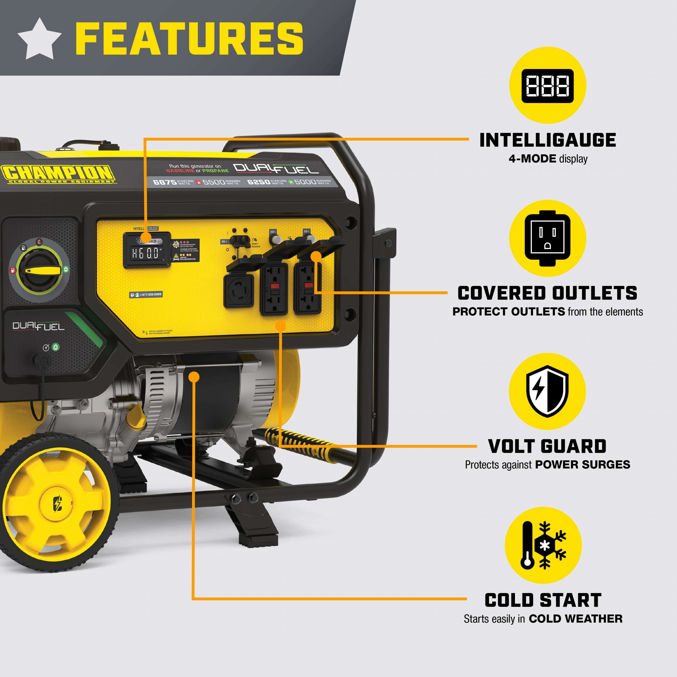 201505 - Champion 5500-Watt Dual Fuel Portable Generator with CO Shield® -NEW - Image 3