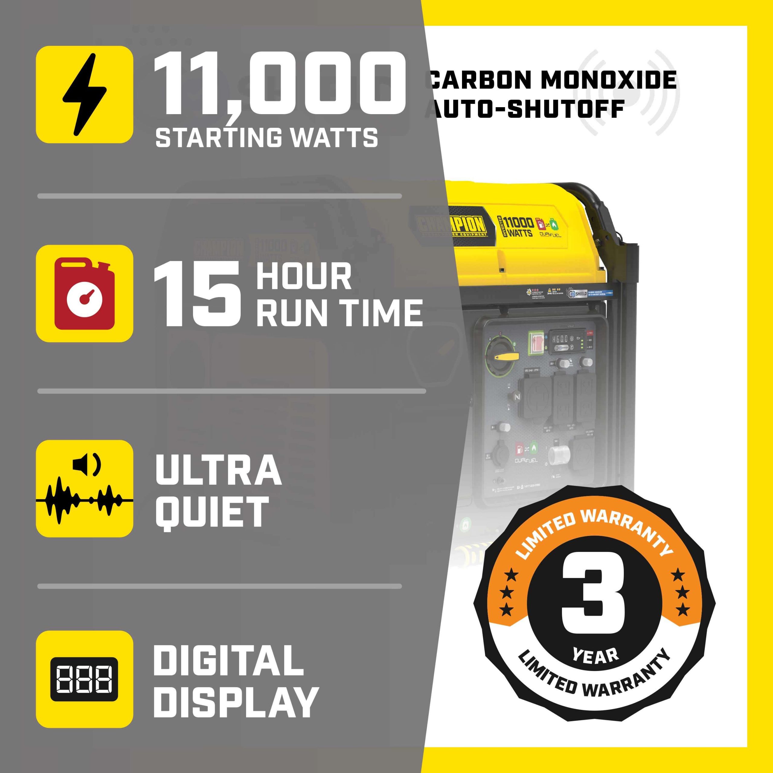 201417- Champion 11,000W Electric Start Dual Fuel Inverter Generator with CO Shield® - NEW - Image 7