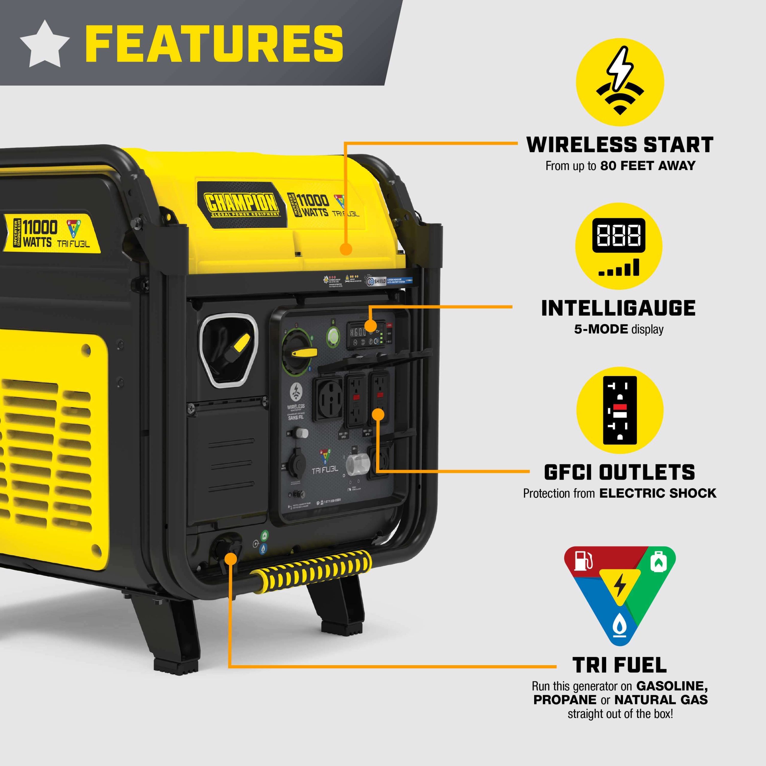 201423- Champion 11,000W Wireless Start Tri Fuel Inverter with CO Shield® - NEW - Image 3