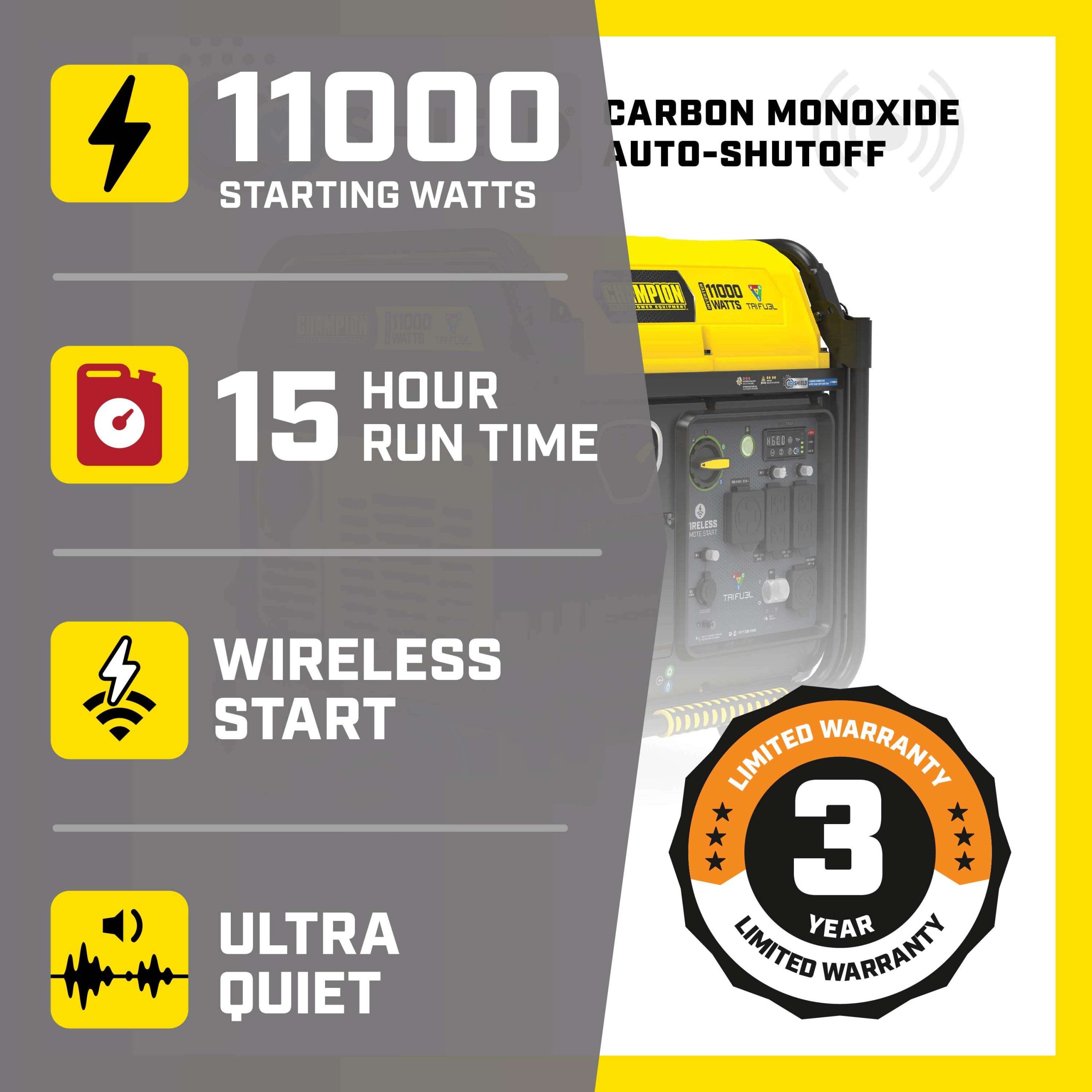 201423- Champion 11,000W Wireless Start Tri Fuel Inverter with CO Shield® - NEW - Image 7