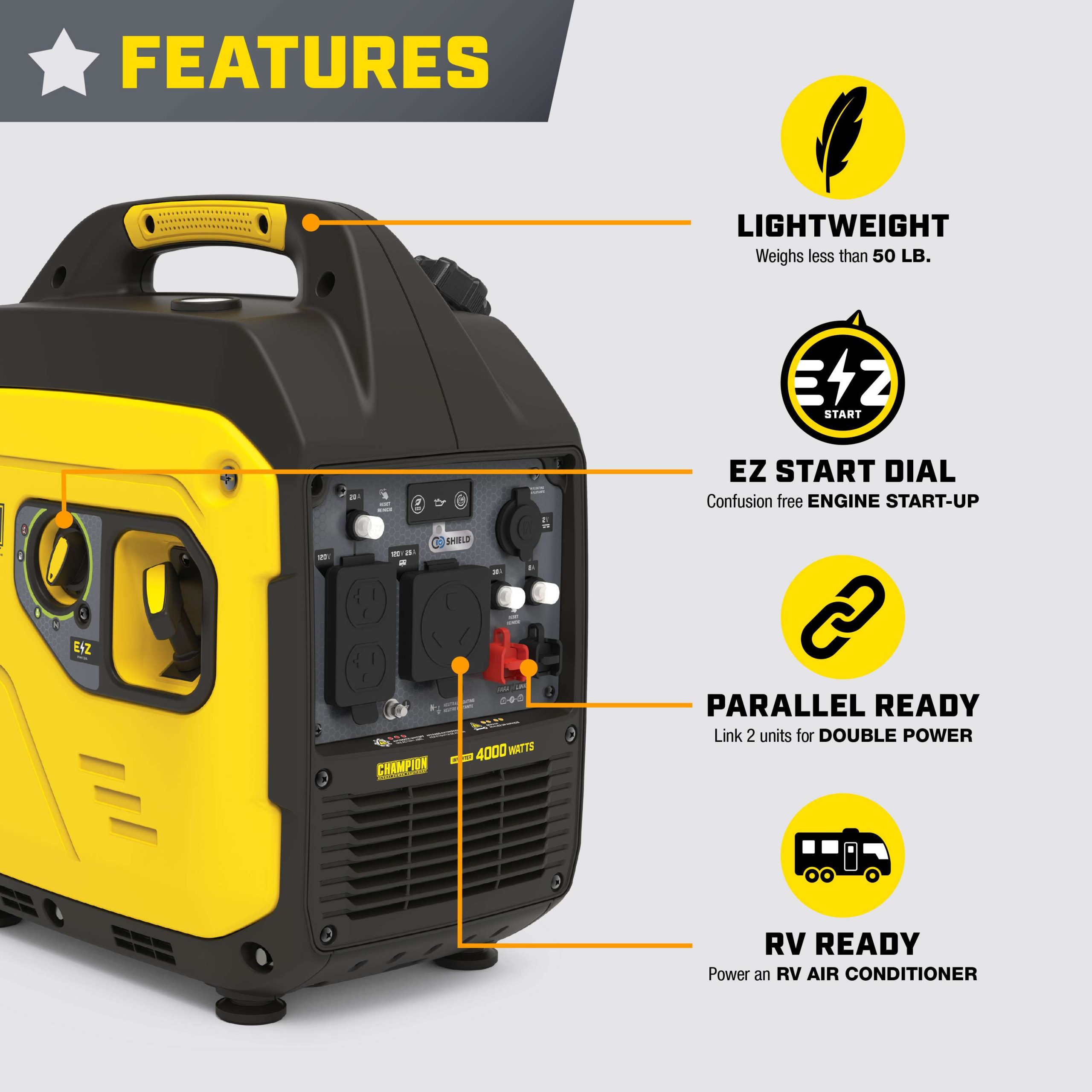 100809- Champion 4000-Watt RV Ready Portable Inverter Generator with Quiet Technology and CO Shield® - NEW - Image 3
